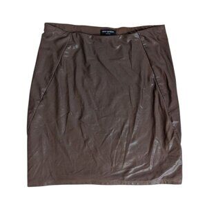 Naked Wardrobe Brown Faux Leather Mini Skirt Sz XL Side Seam Detail